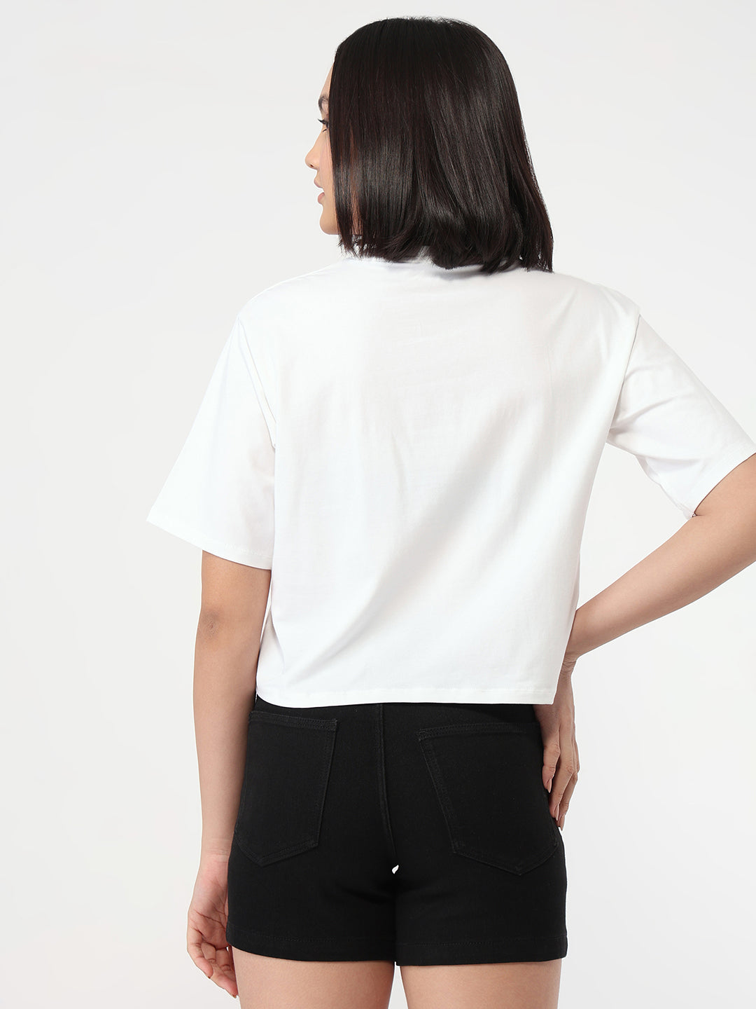Women White Slim Fit Crop T-Shirt