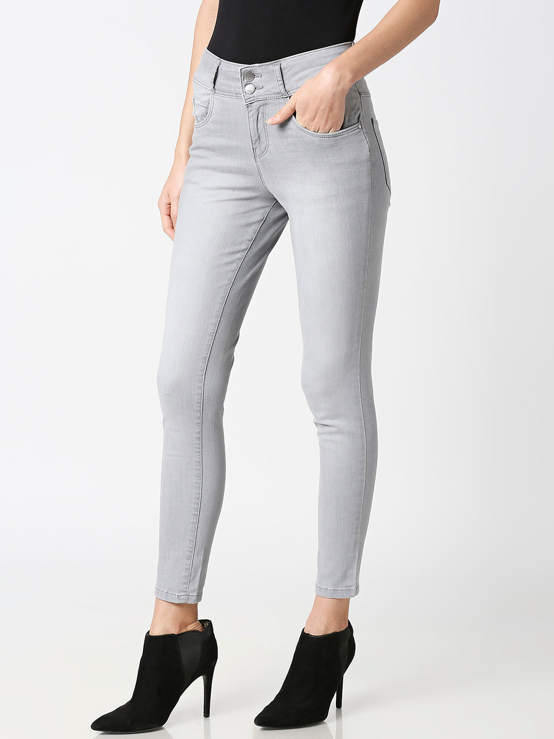 Women Grey High-Rise Skinny Jeans