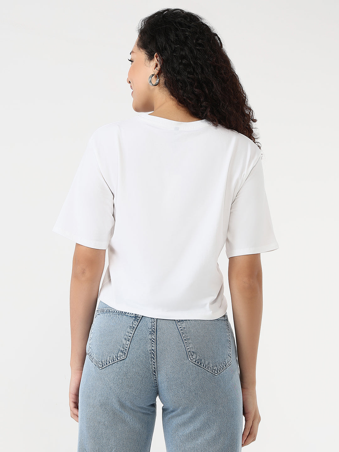 Women White Slim Graphic Crop T-Shirt