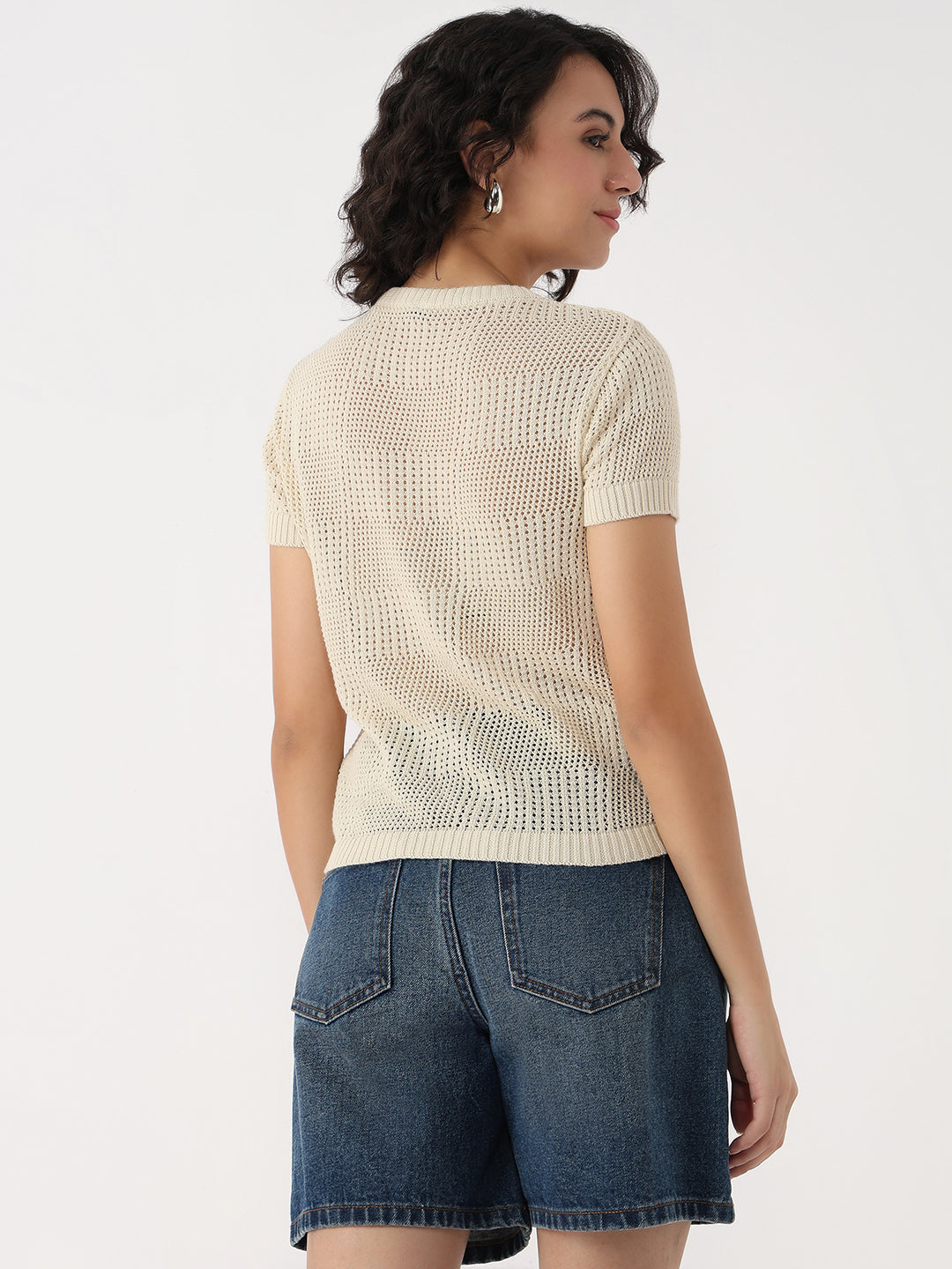 Women Ivory Slim Flat Knit Top