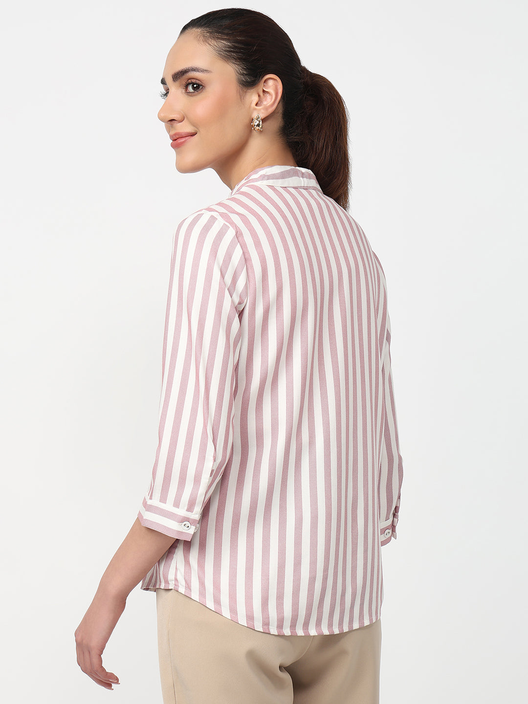 Women Dusty Pink/White Striped Shirt