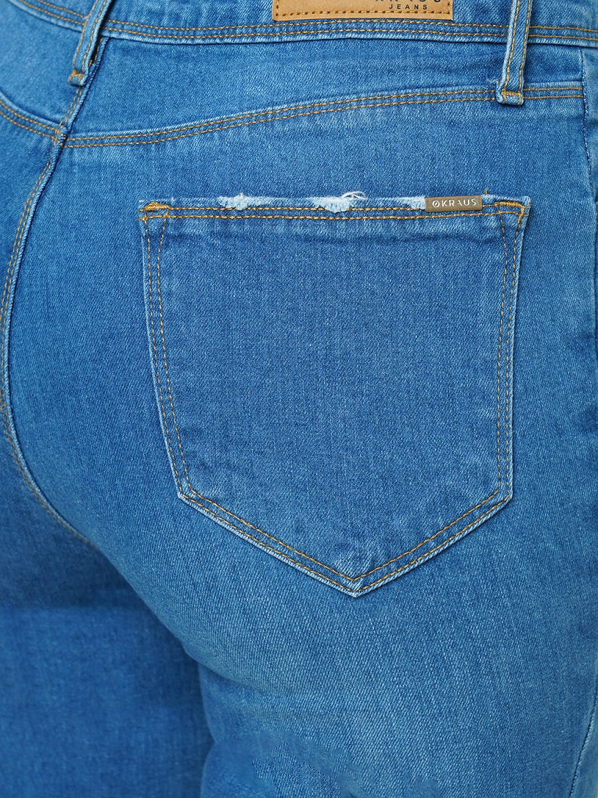 Women Blue High-Rise Mini Flare Jeans
