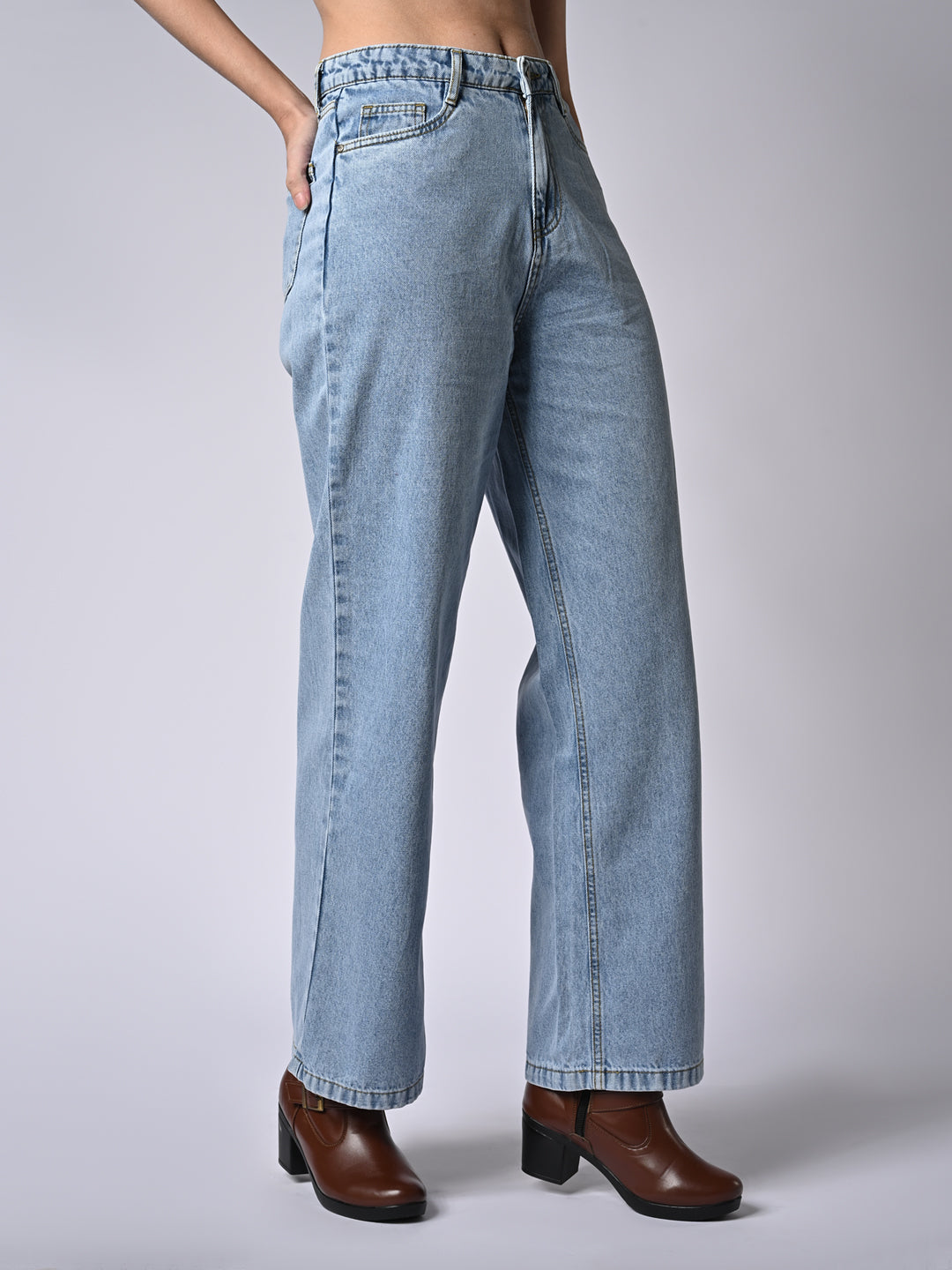 Women Light Blue High-Rise Wide Leg Jeans