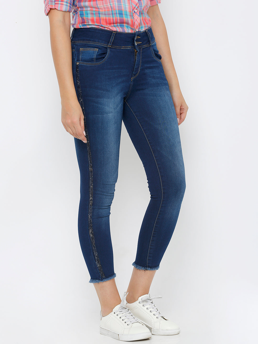 Women Dark Blue Mid-Rise Skinny Crop Jeans