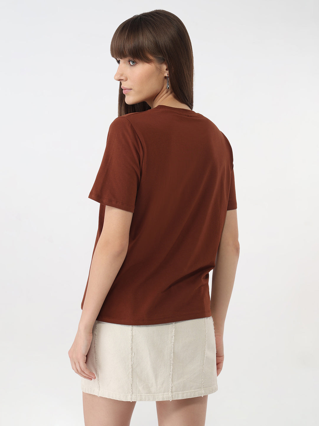 Women Sepia Slim Graphic T-Shirt