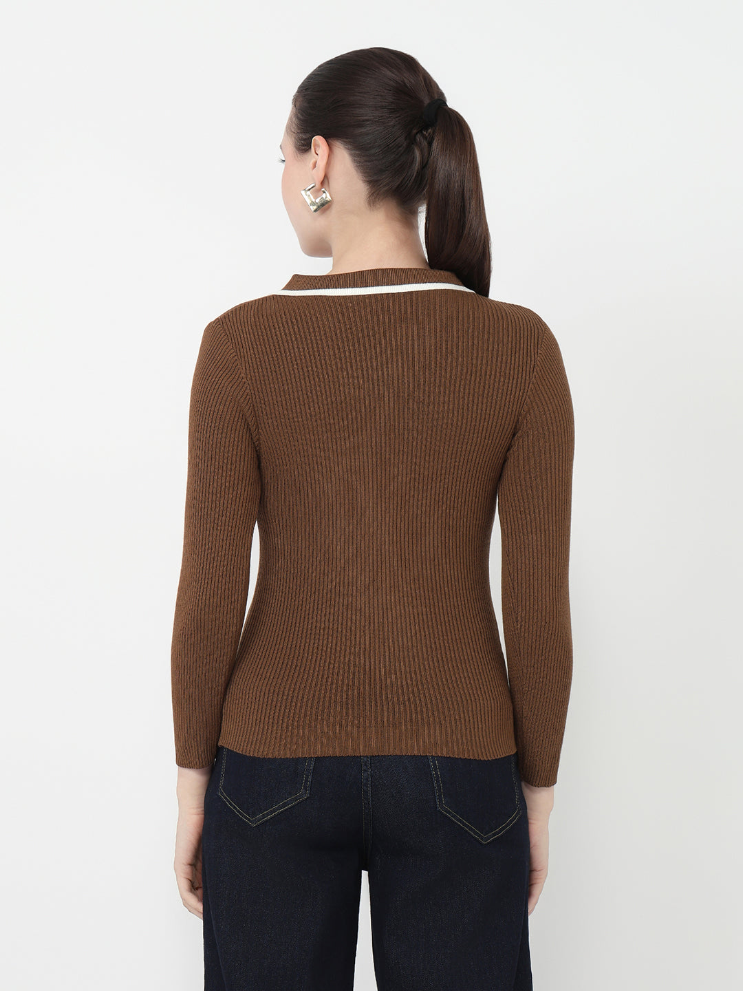Women Sepia Slim Fit Flat Knit