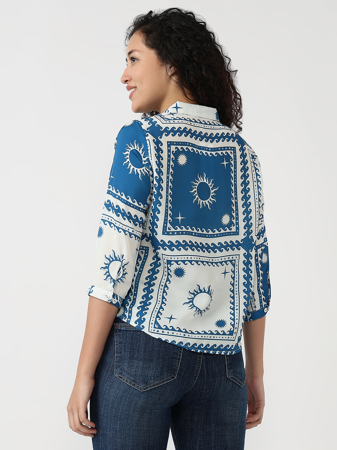 Women Blue/White Slim Shirt