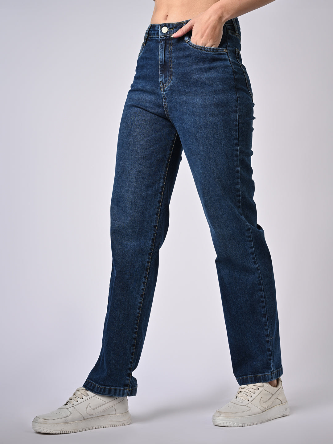 Women Blue High-Rise Straight Fit Jeans