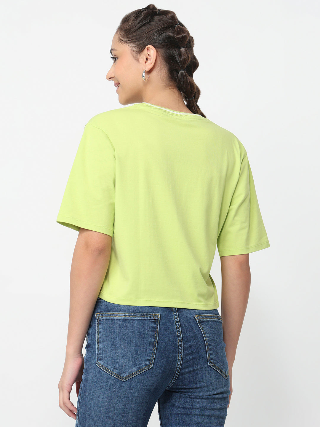 Women Lime Graphic Crop Tees