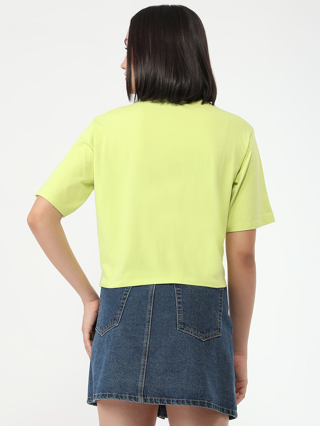 Women Lime Slim Fit Crop T-Shirt