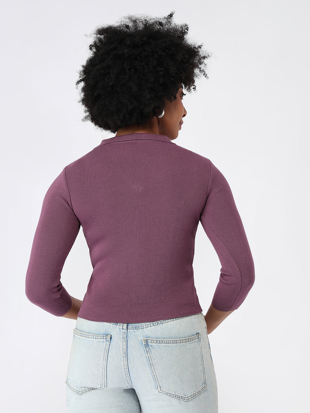 Women Muave Slim Fit Flat Knit