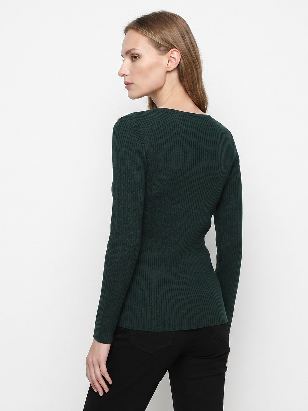 Women Bottle Green Flat Knit