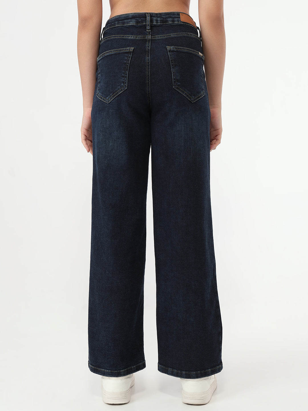 Women Dark Blue Wide Leg Jeans