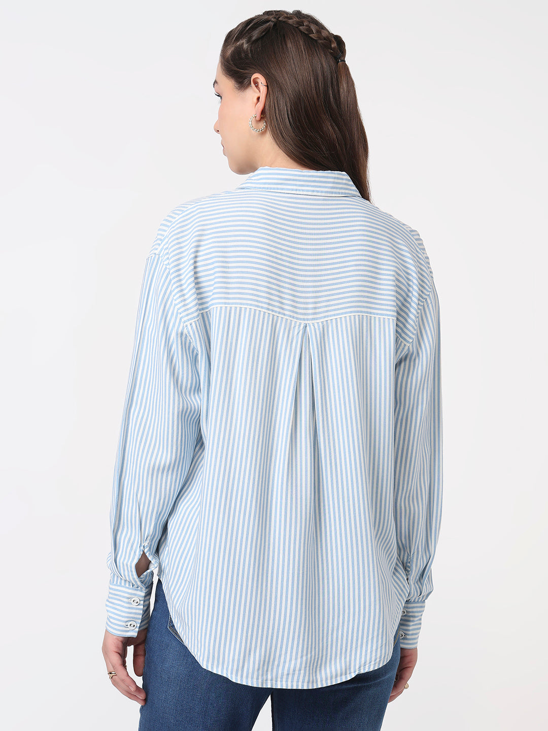 Women Sky/White Oversized Shirt