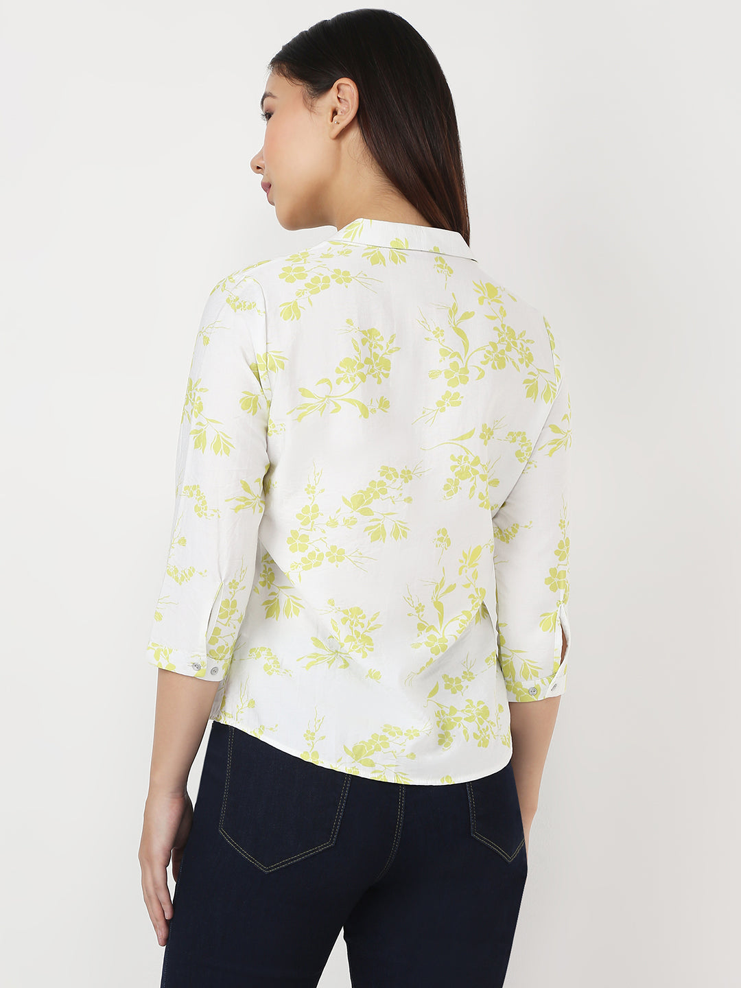 Women Lime/White Slim Shirt