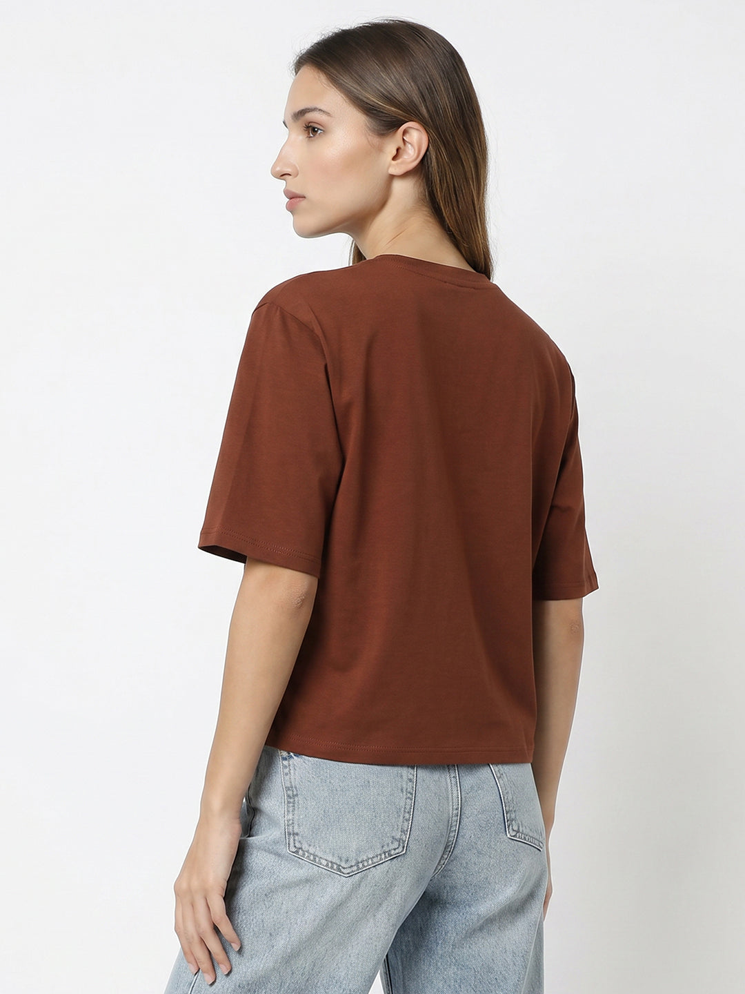 Women Sepia Graphic Print Crop Tees