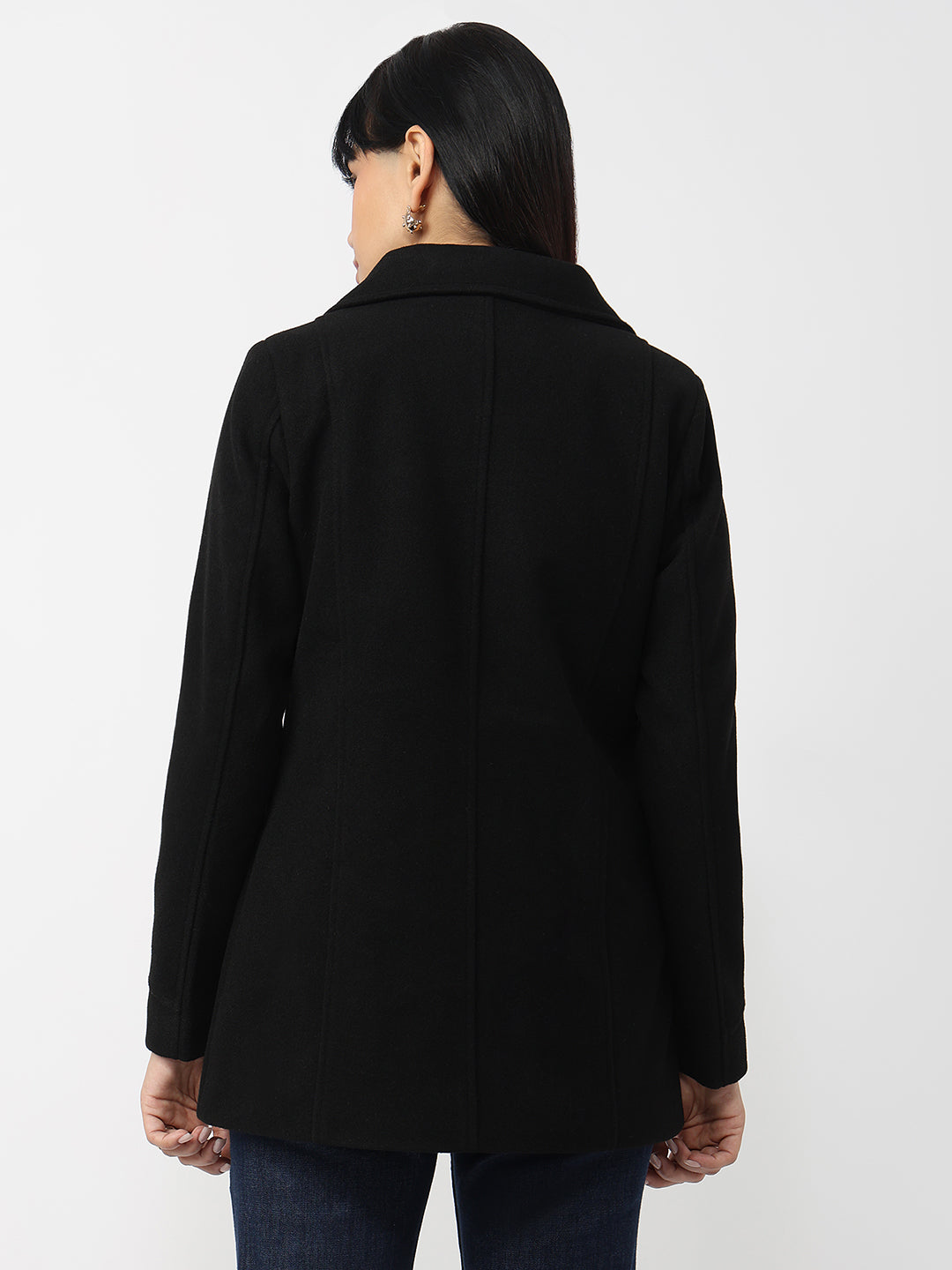 Women Black Slim Fit Coat