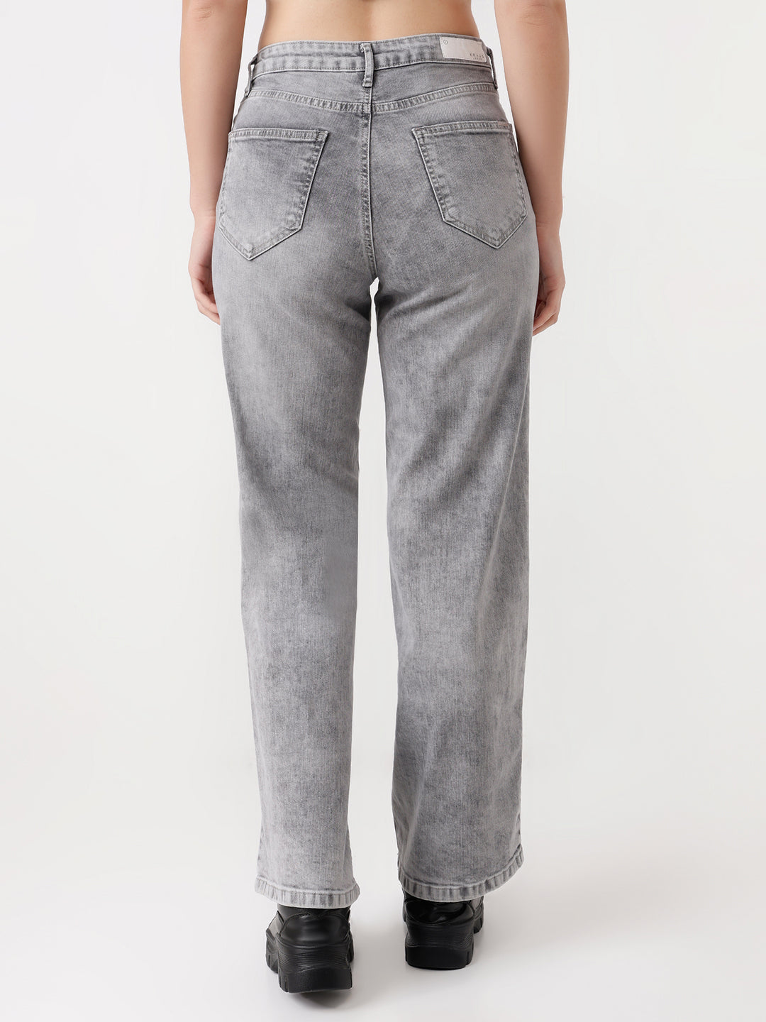 Women Grey High-Rise Wide Leg Jeans
