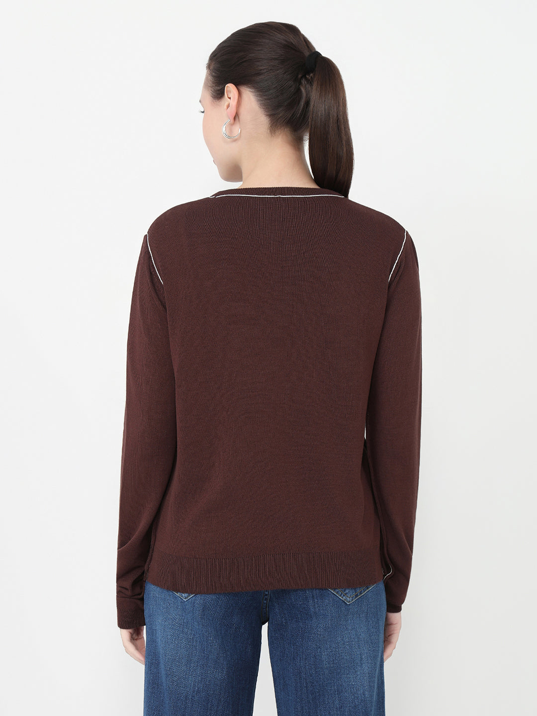 Women Coffee Bean Slim Fit Flat Knit