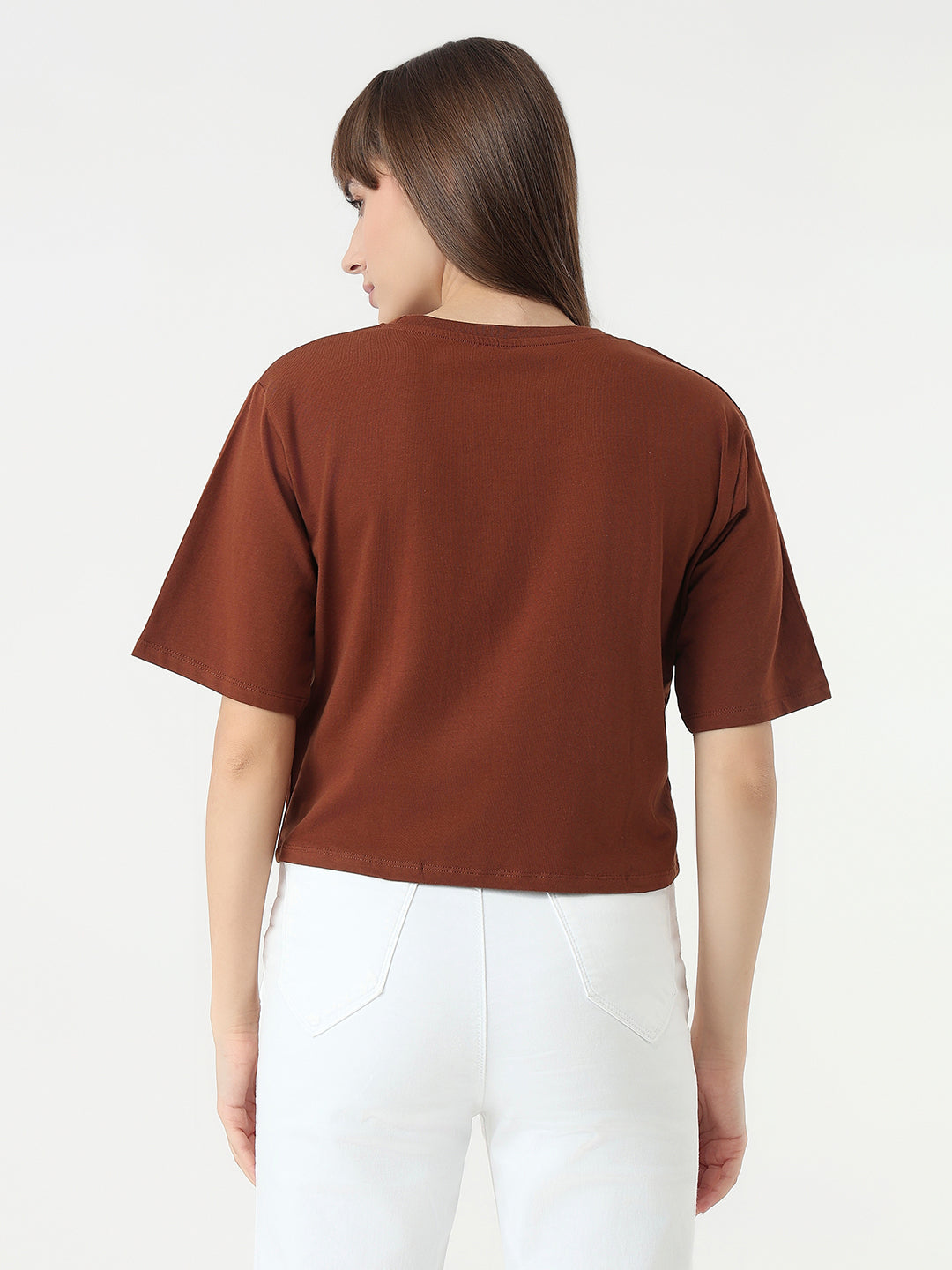Women Sepia Graphic Crop Tees