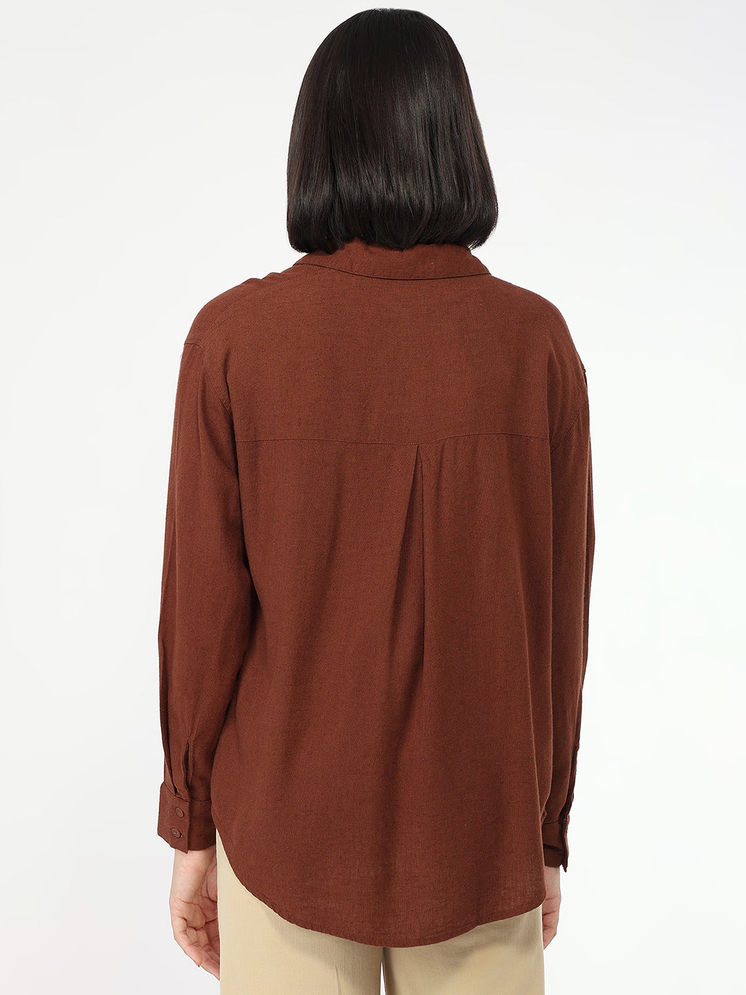 Women Sepia Slim Fit Oversized Shirt