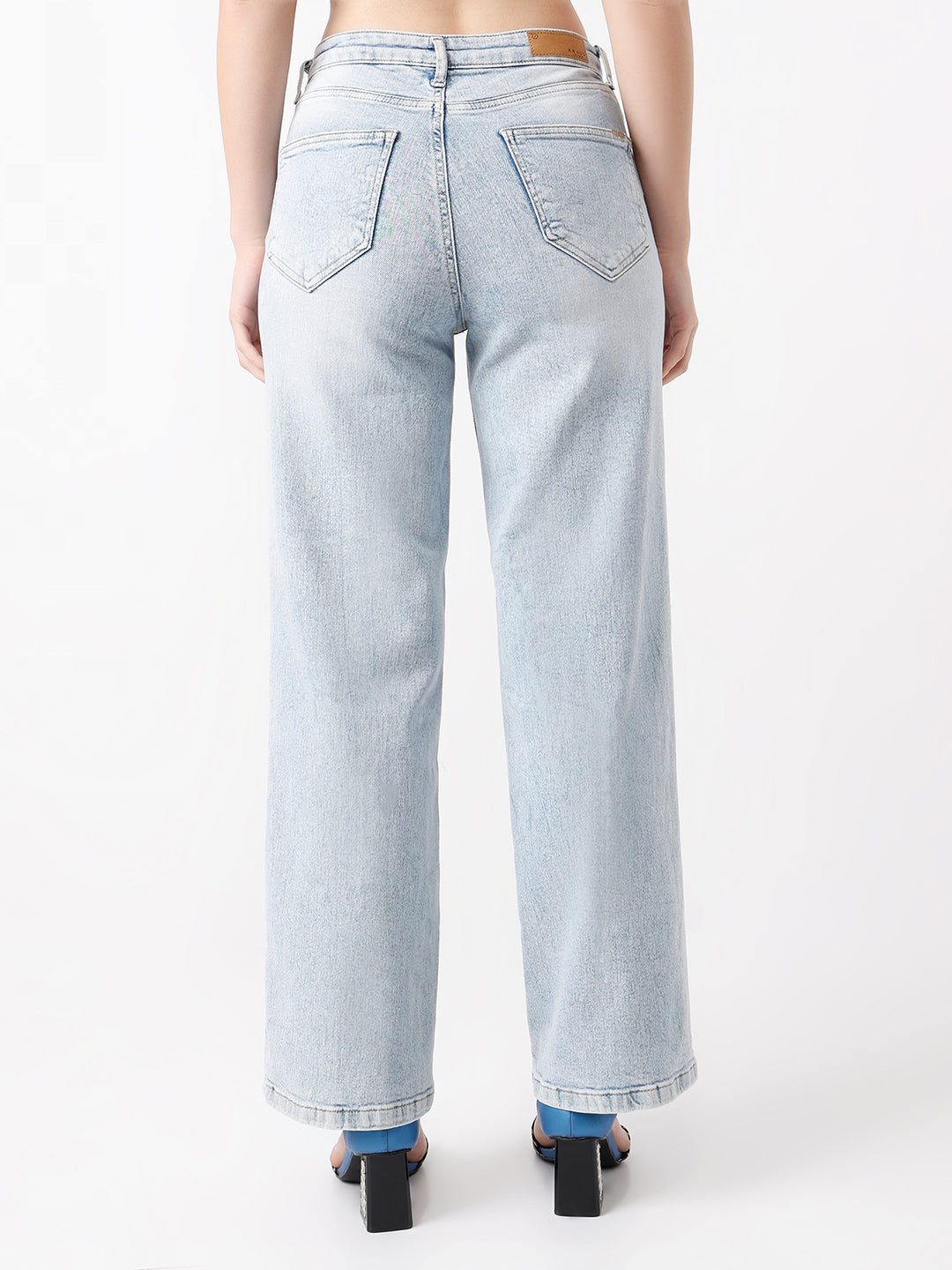 Women Light Blue High Rise Wide Leg Jeans