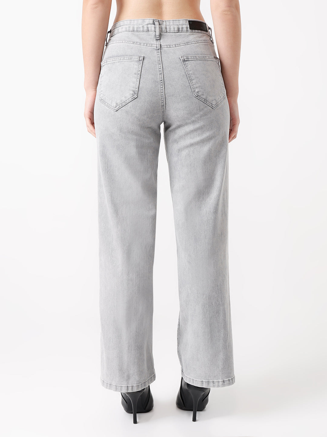 Women Light Grey High-Rise Wide Leg Jeans