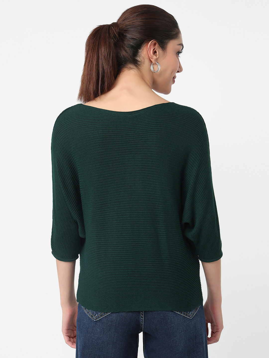 Women Bottle Green Batsleeve Top