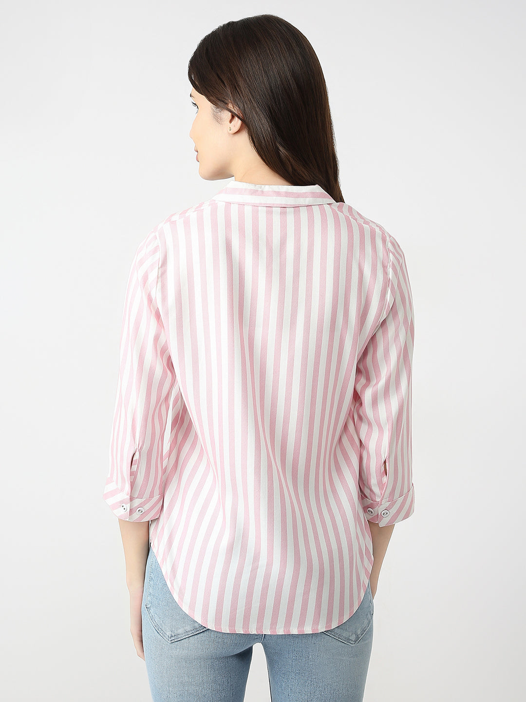 Women Blush Pink/White Striped Shirt