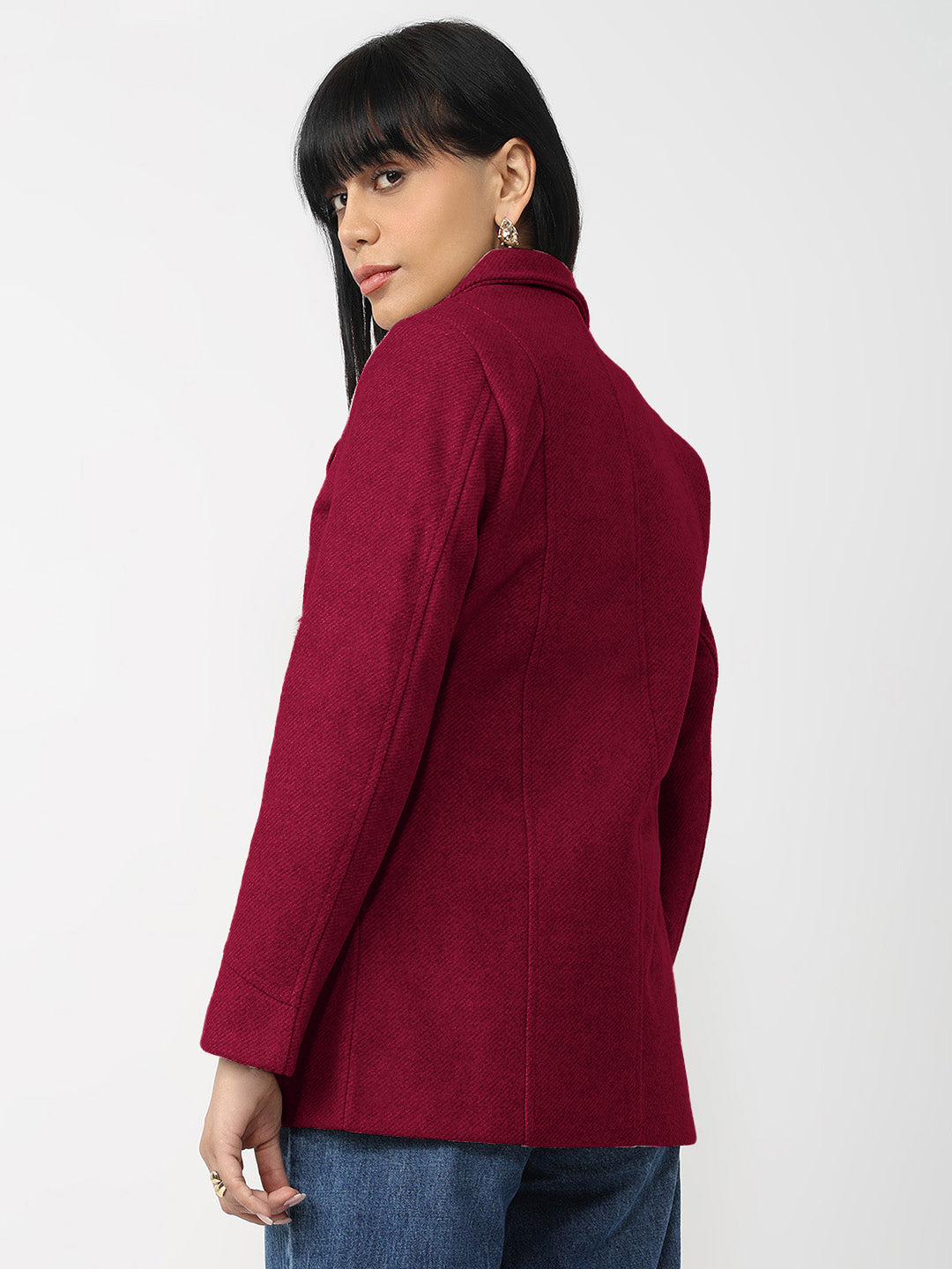 Women Red Slim Fit Coat