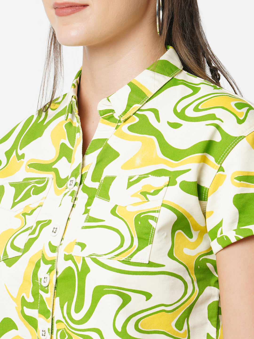 Women Jade Swirl Crop Shirt