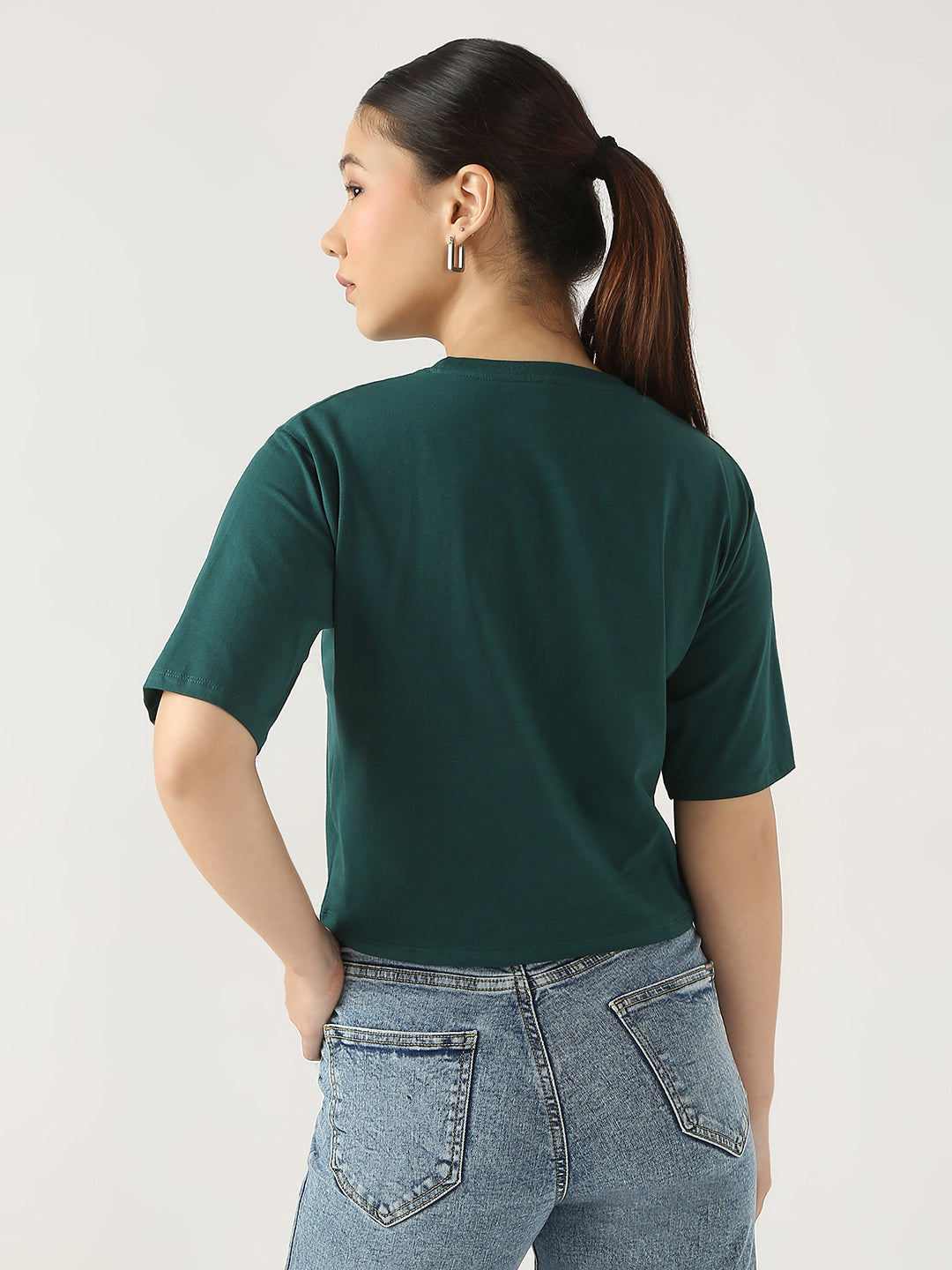 Women Graphic Crop Slim Fit Tees