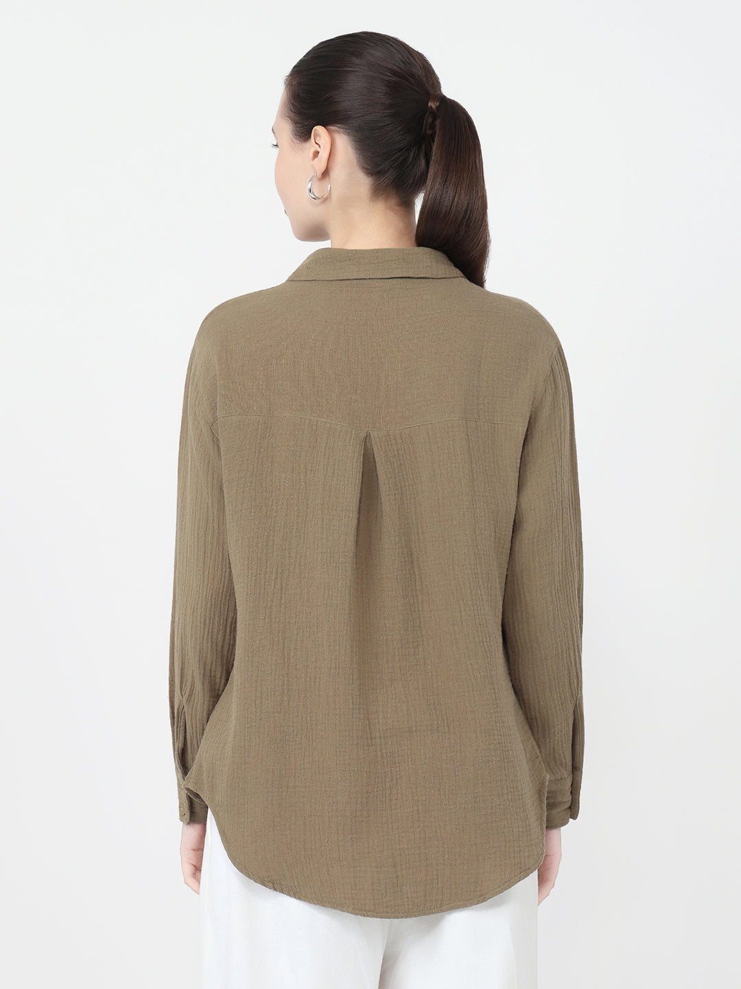 Women Olive Slim Fit Oversized Shirt