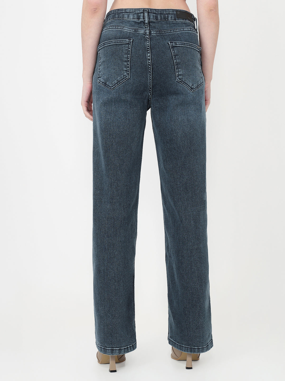 Women Slate Blue High-Rise Baggy Jeans