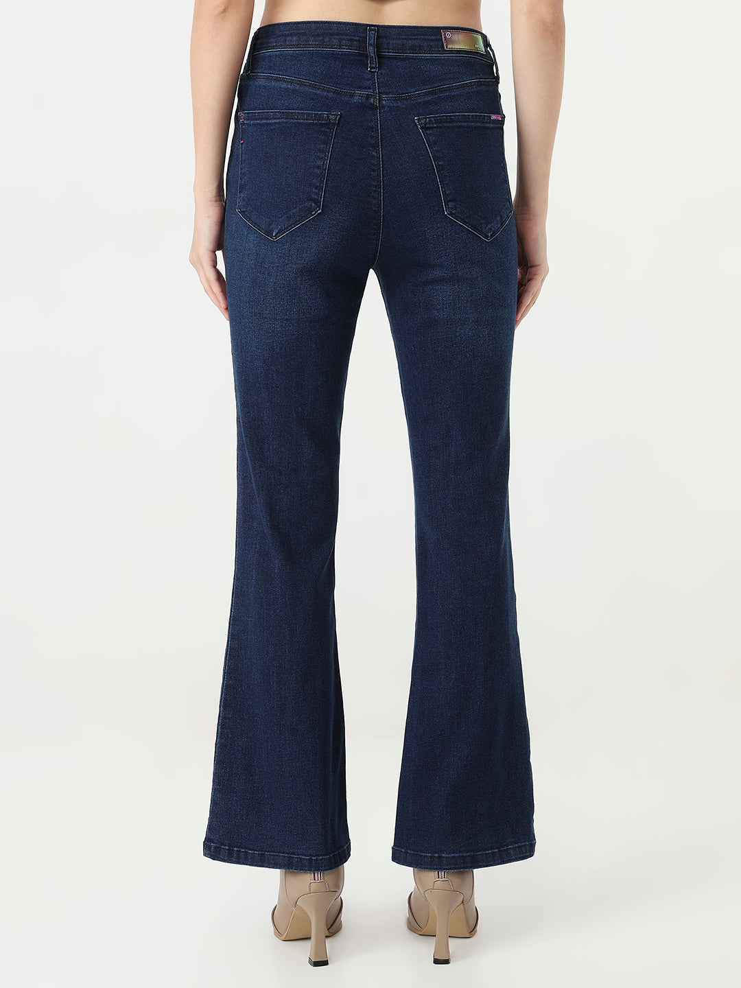 Women Dark Blue Mini Flare Jeans