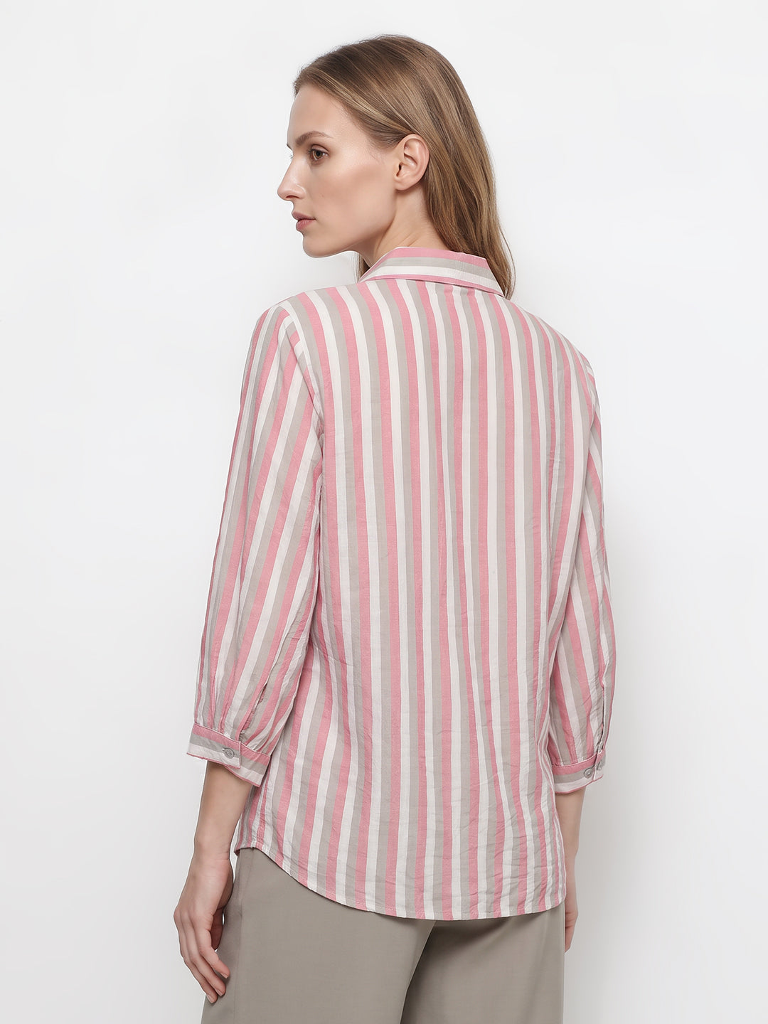 Women Pink/Cement Stripe Shirt