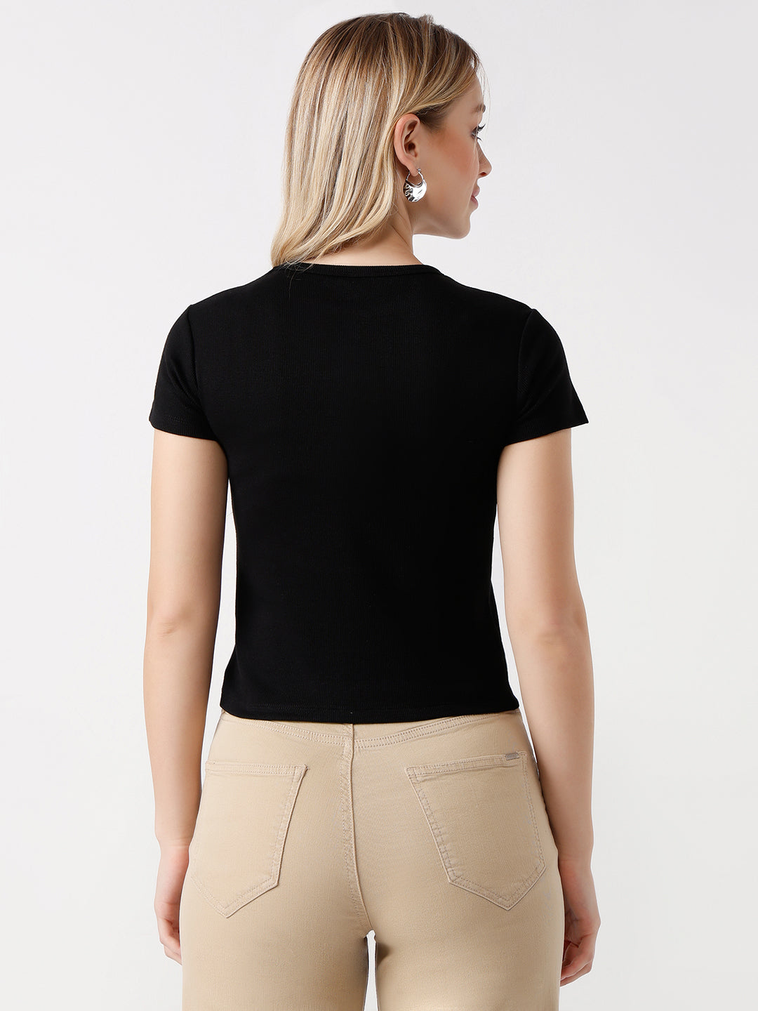 Women Slim Fit Crop T-Shirt Rib