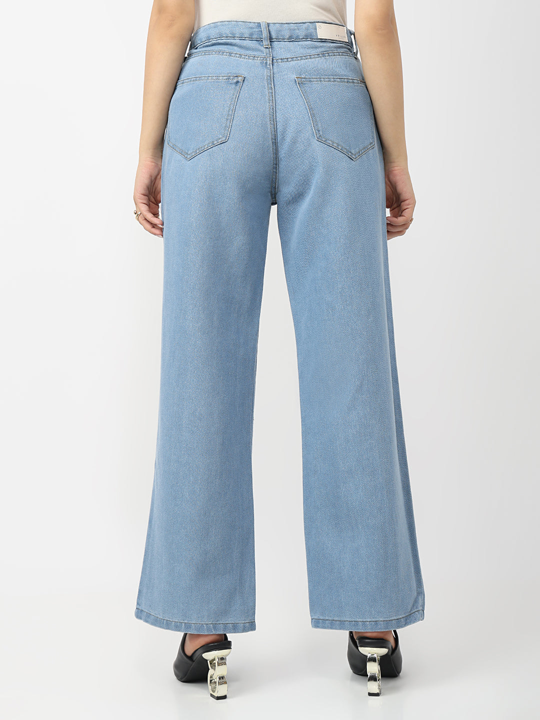 Women Light Blue High-Rise Wide Leg Shimmer Jeans