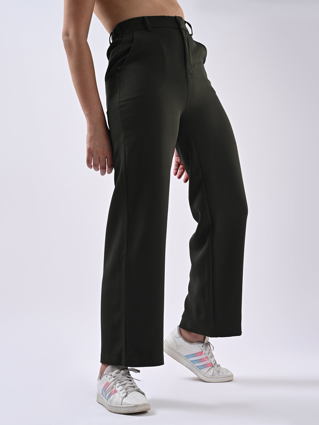 Women Olive Mid-Rise Wide Leg Trouser