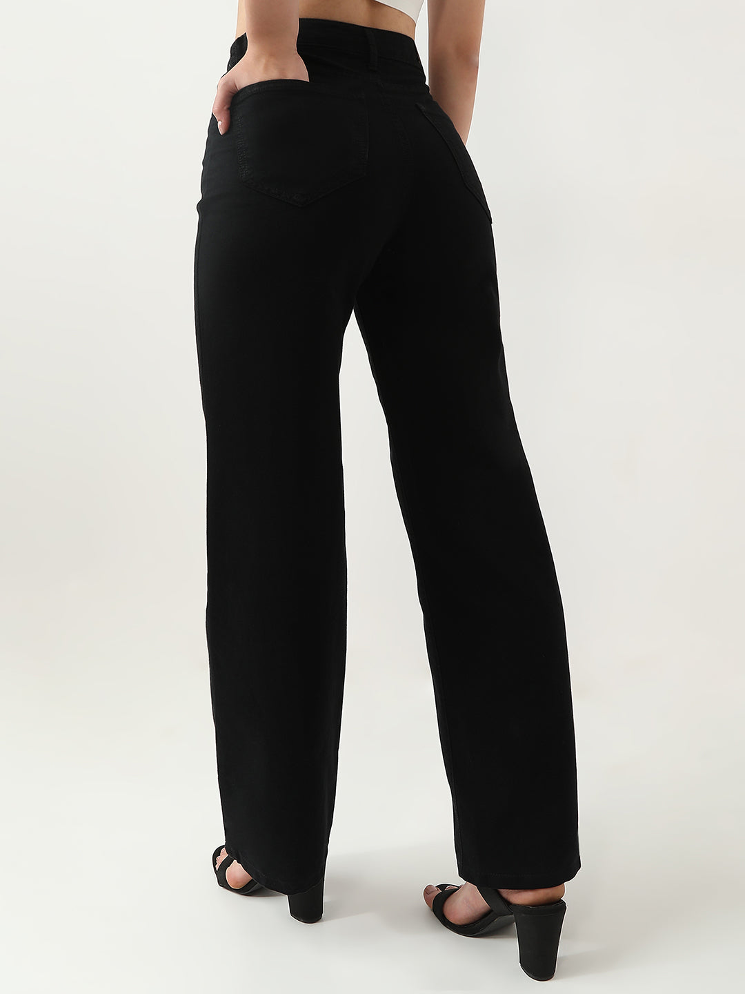 Women Black High-Rise Wide Leg Jeans