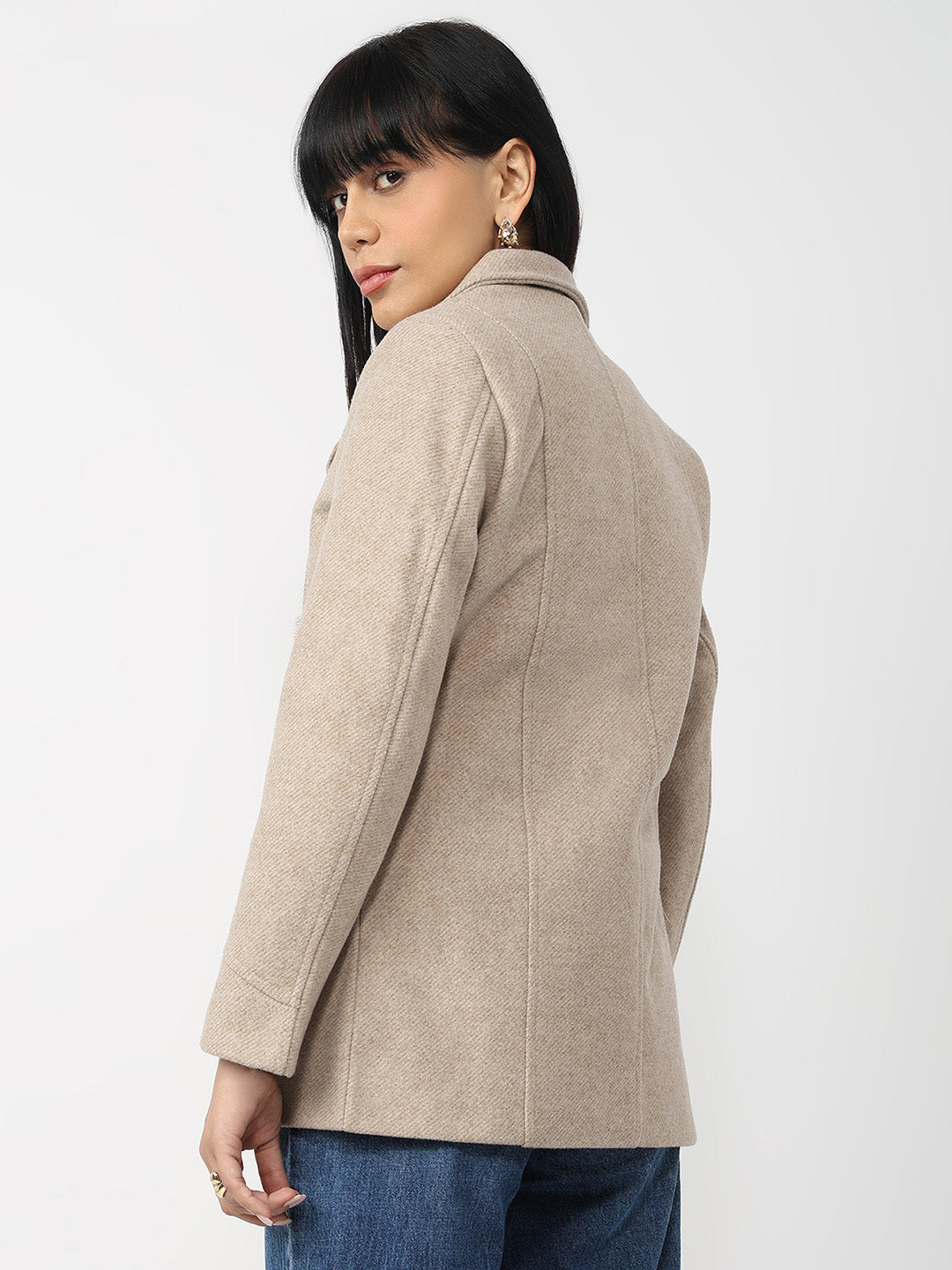 Women Beige Slim Fit Coat