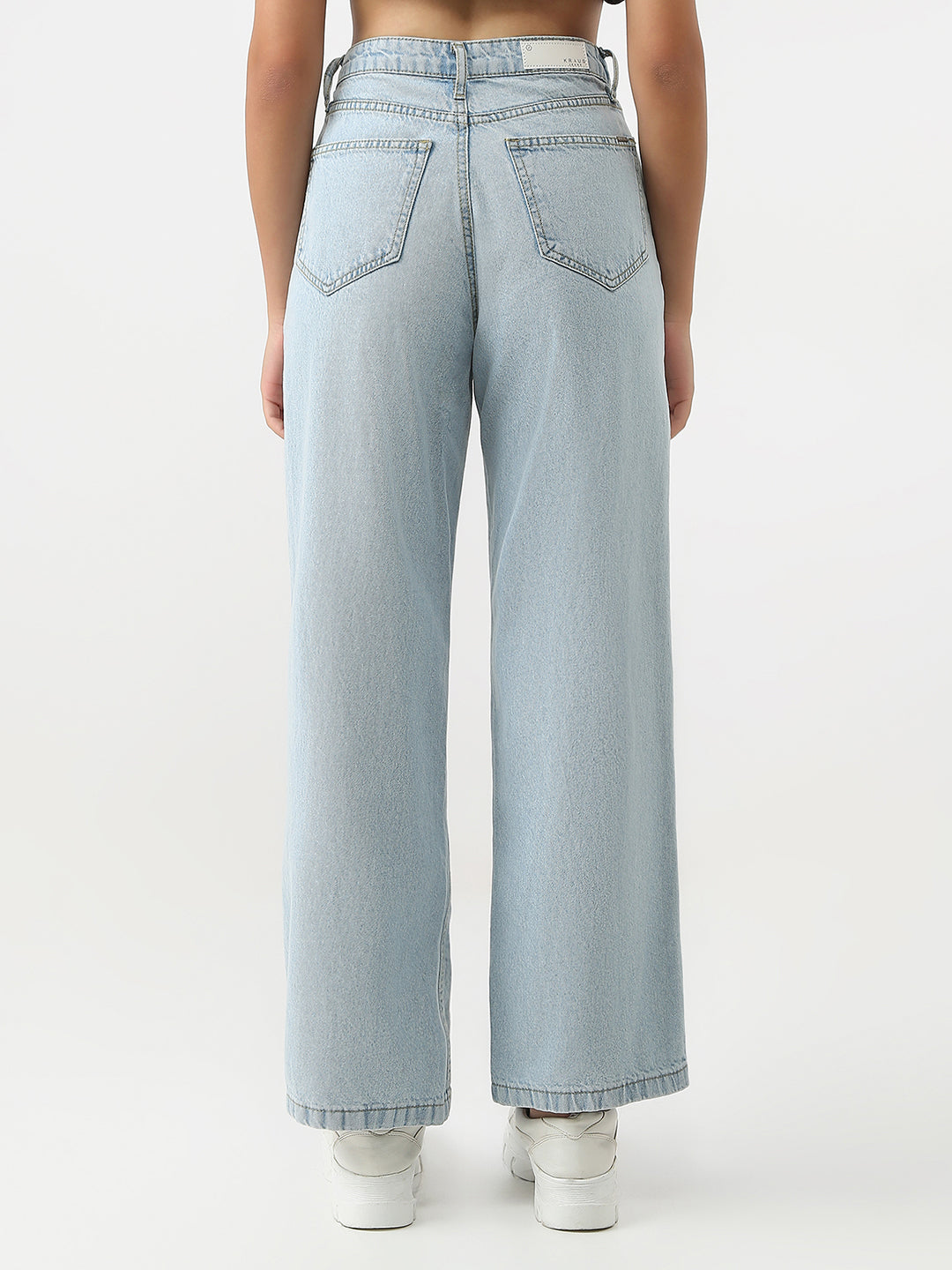 Women Light Blue High-Rise Wide Leg Jeans