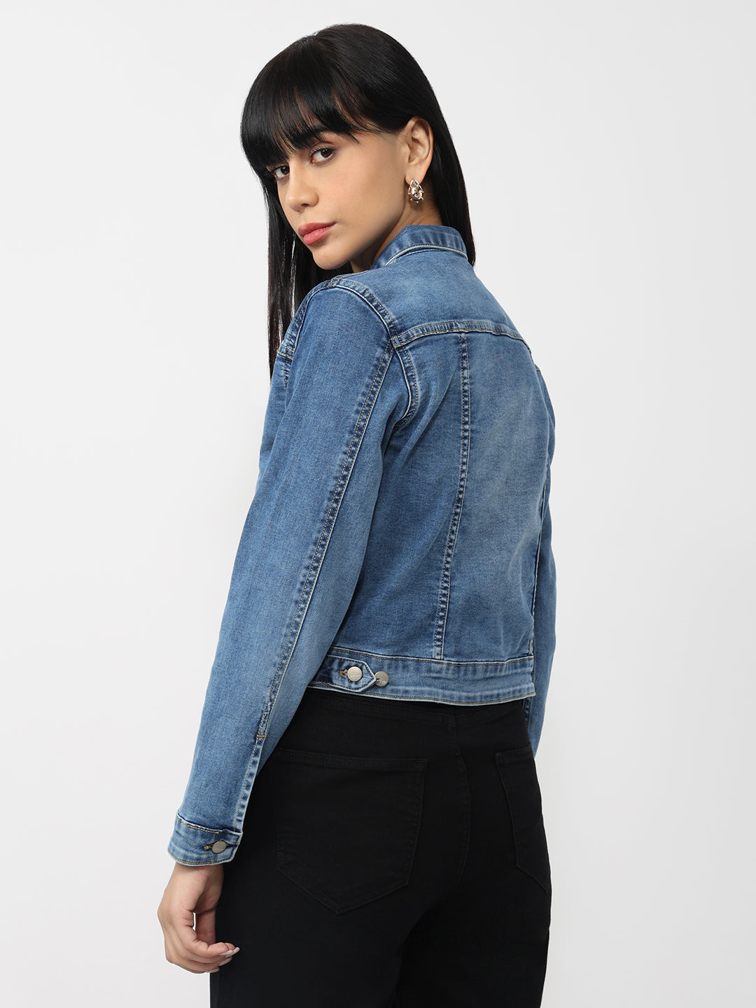 Women Blue Denim Slim Fit Jacket