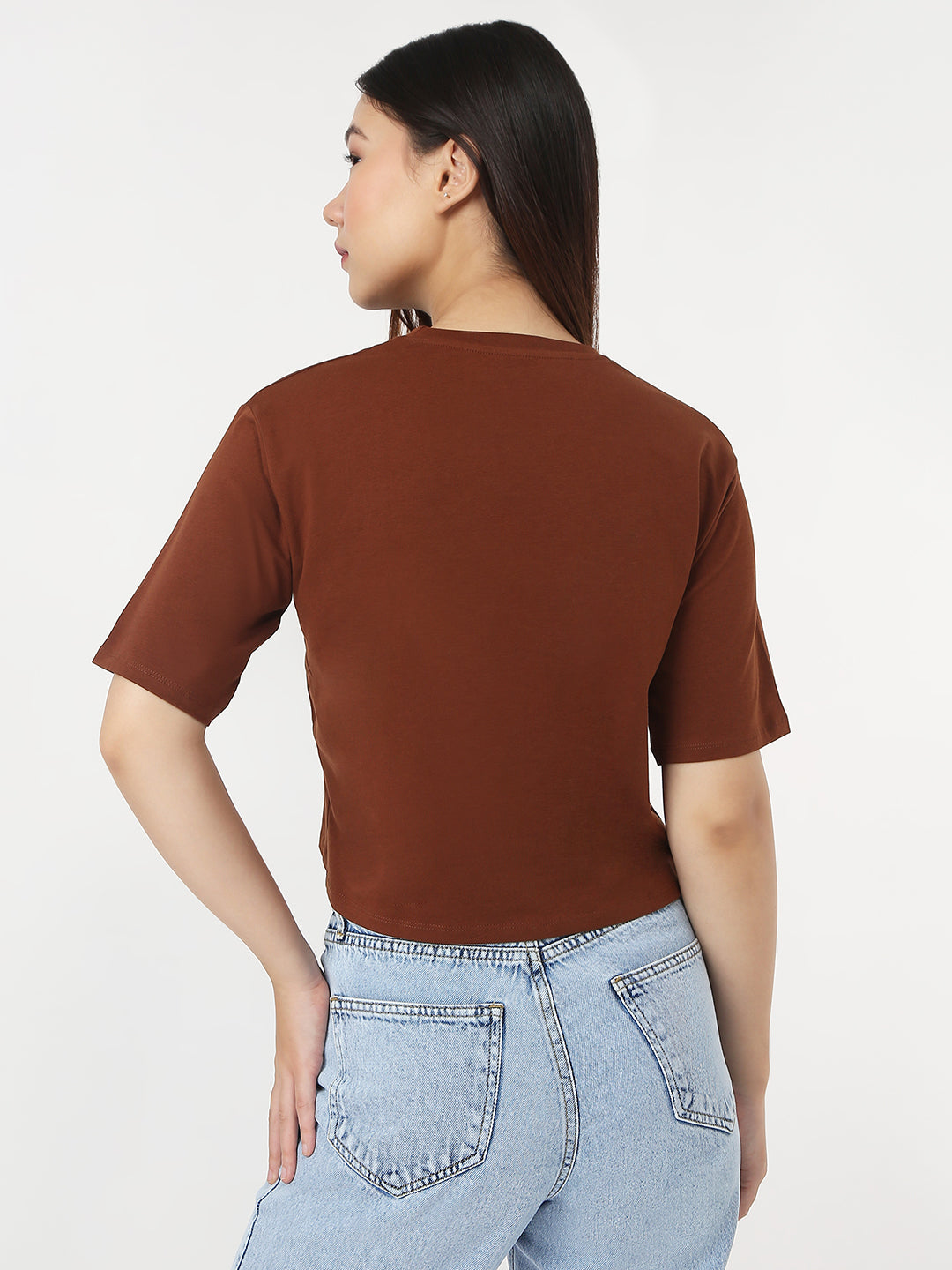 Women Sepia Slim Crop Graphic T-Shirt