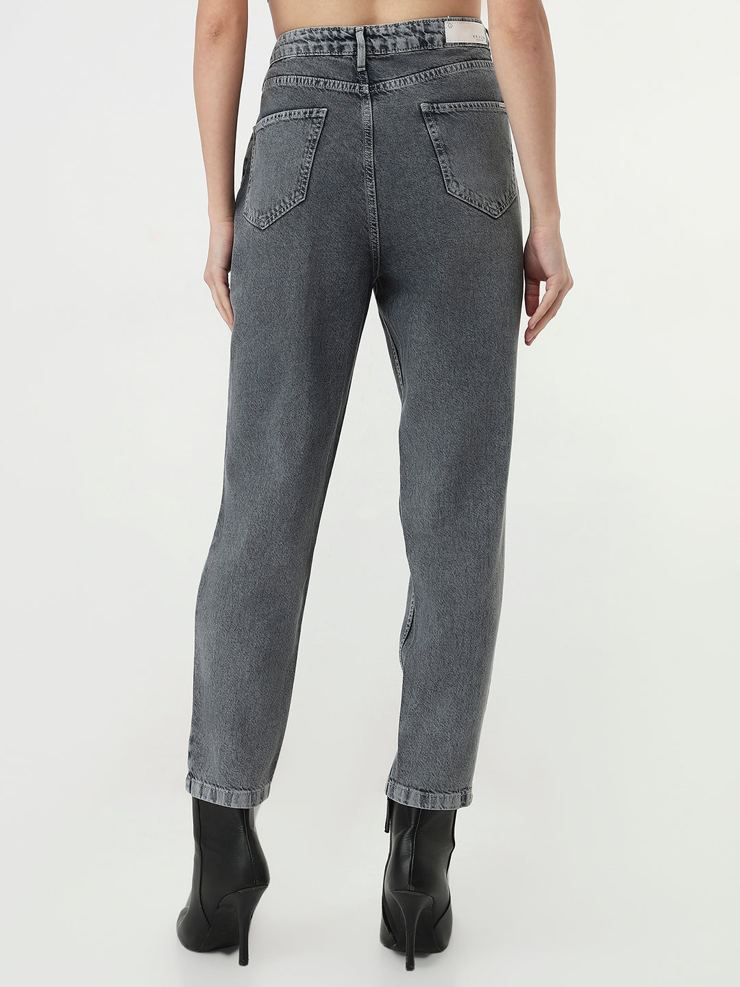 Women Grey High-Rise Mom Fit Jeans