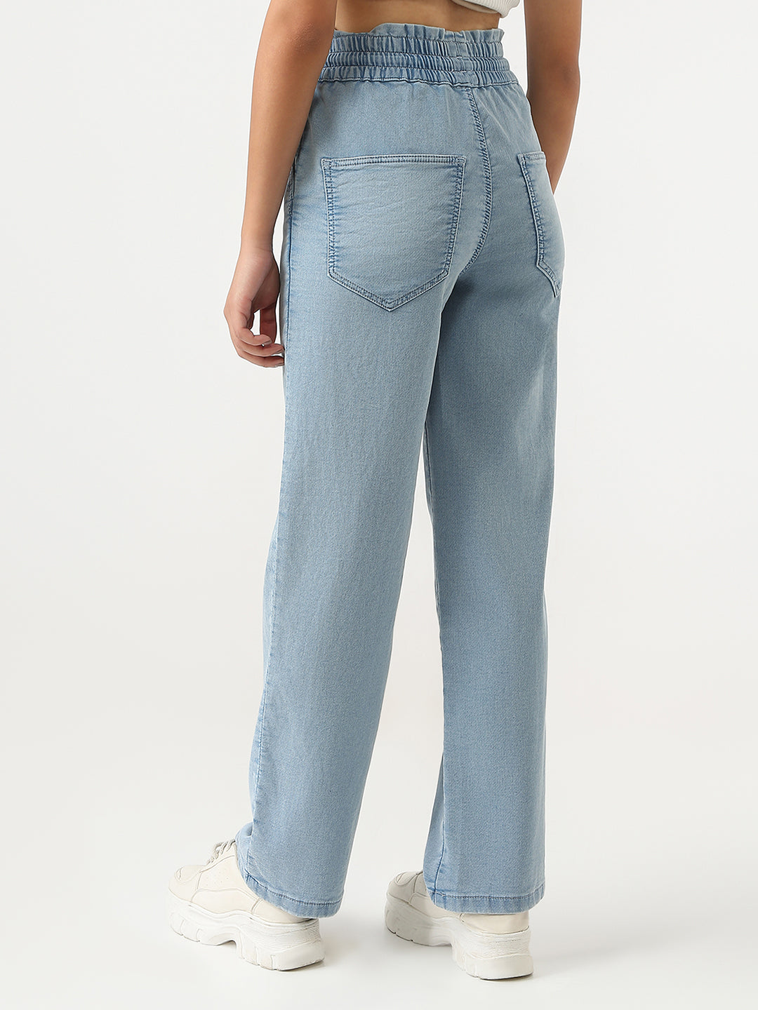 Women High-Rise Regular Fit Denim Joggers