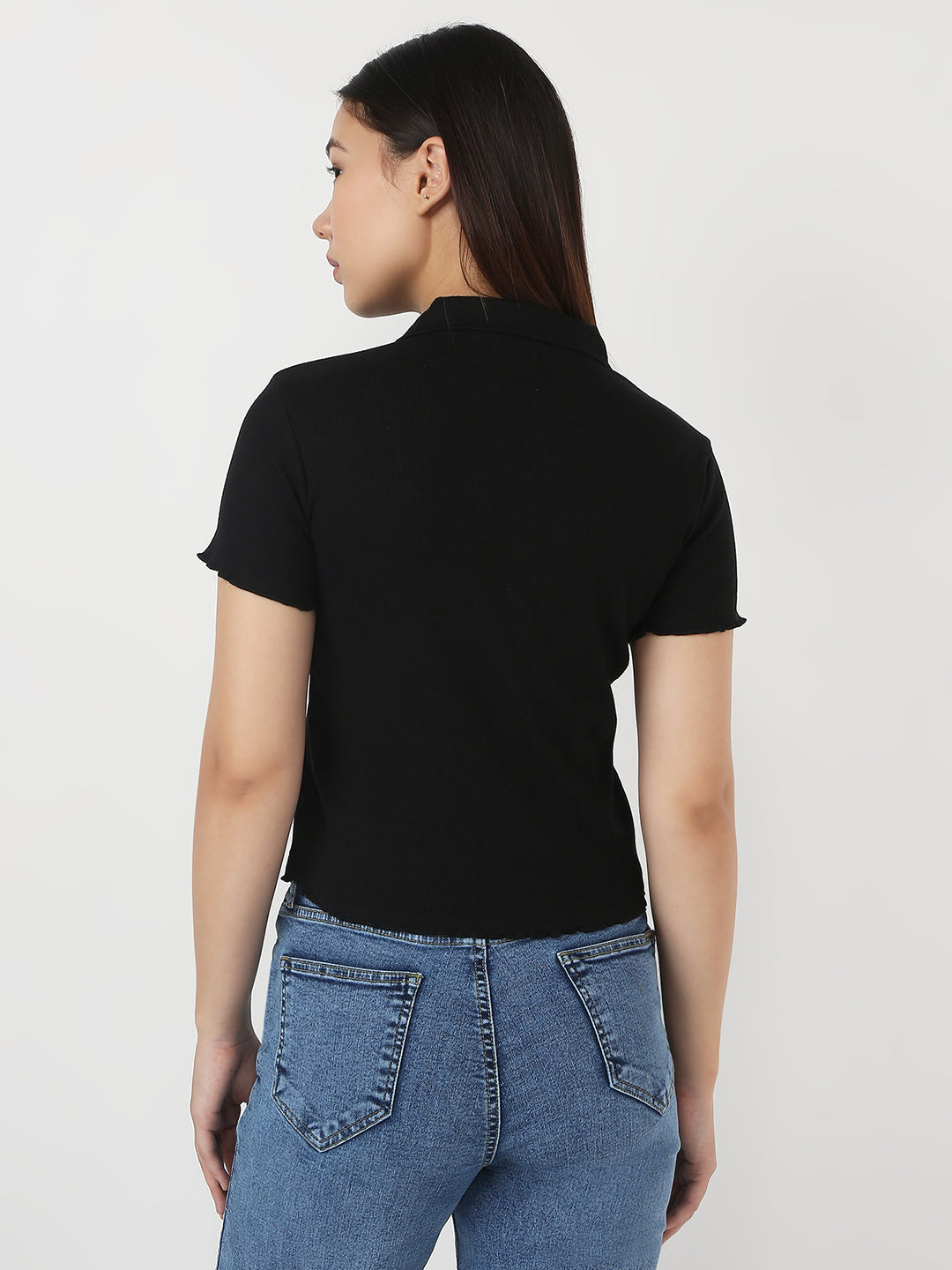 Women Slim Fit Crop T-Shirt Rib