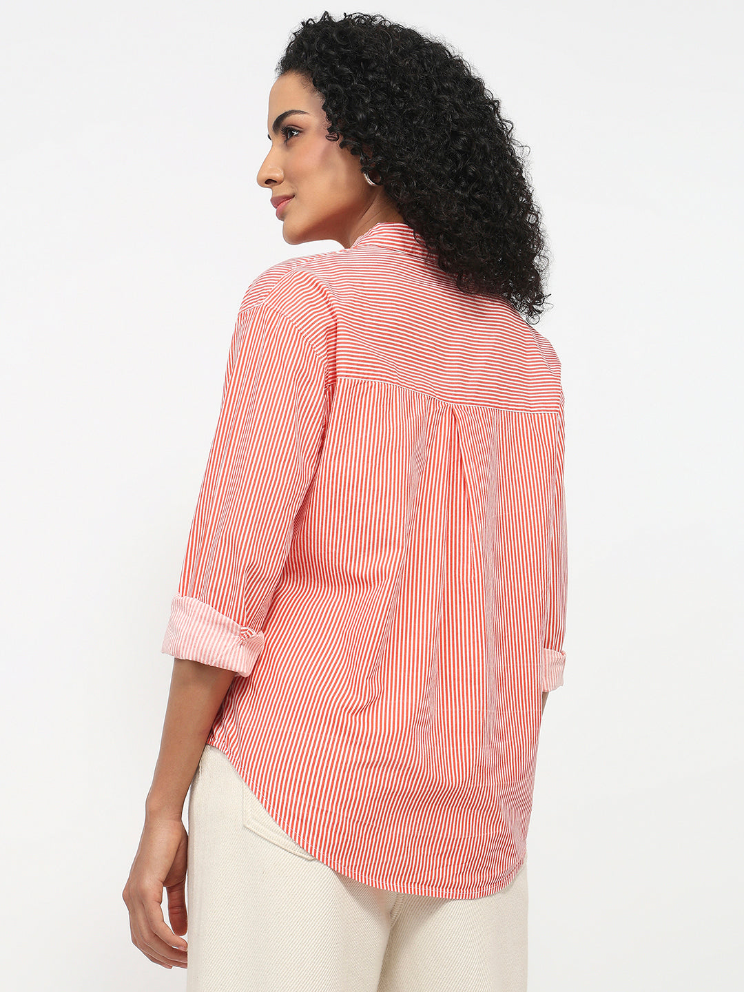 Women Flame/White Striped Oversized Shirt