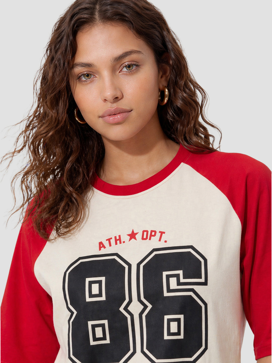 Women Ivory/Red Crop Tees