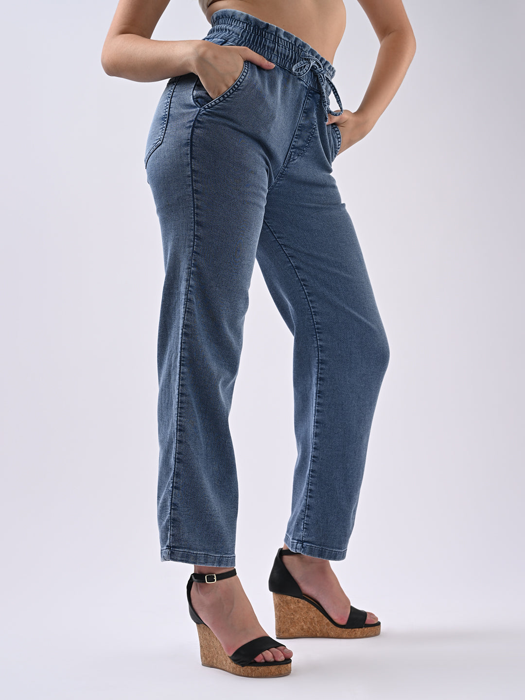 Women Blue Denim Joggers
